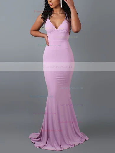 Trumpet/Mermaid V-neck Jersey Sweep Train Prom Dresses #Favs020107854