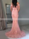 Trumpet/Mermaid Off-the-shoulder Jersey Sweep Train Appliques Lace Prom Dresses #Favs020104826