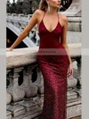 Trumpet/Mermaid V-neck Jersey Sweep Train Crystal Detailing Prom Dresses #Favs020107858