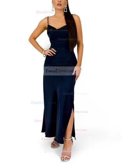 Sheath/Column Cowl Neck Silk-like Satin Ankle-length Split Front Prom Dresses #Favs020107859
