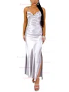 Sheath/Column Cowl Neck Silk-like Satin Ankle-length Split Front Prom Dresses #Favs020107859