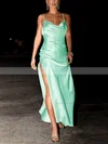 Sheath/Column Cowl Neck Silk-like Satin Ankle-length Split Front Prom Dresses #Favs020107860