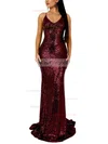 Trumpet/Mermaid V-neck Sequined Sweep Train Prom Dresses #Favs020107863