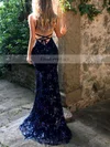 Trumpet/Mermaid V-neck Lace Tulle Sweep Train Sequins Prom Dresses #Favs020107864