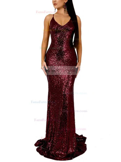 Trumpet/Mermaid V-neck Sequined Sweep Train Prom Dresses #Favs020107867