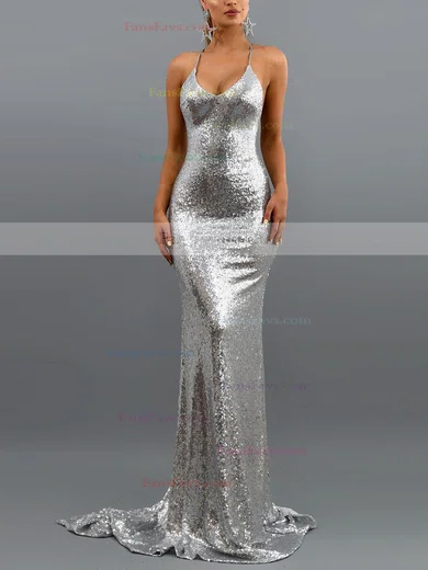 Trumpet/Mermaid V-neck Sequined Sweep Train Prom Dresses #Favs020107867
