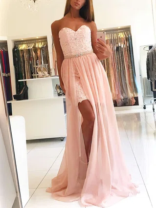 Sheath/Column Sweetheart Chiffon Sweep Train Lace Prom Dresses #Favs020104827 Sheath/Column Sweetheart Chiffon Sweep Train Lace Prom Dresses #Favs020104827