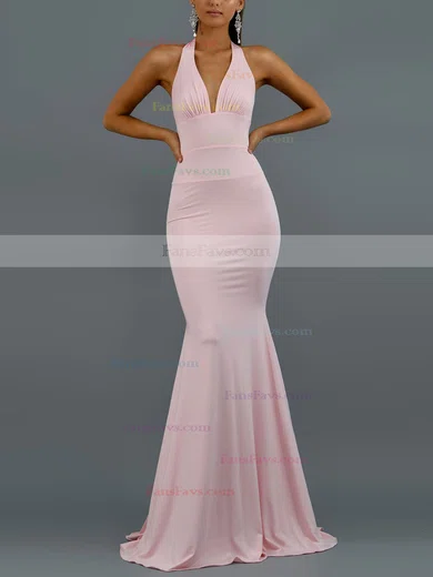 Trumpet/Mermaid Halter Jersey Sweep Train Bow Prom Dresses #Favs020107868