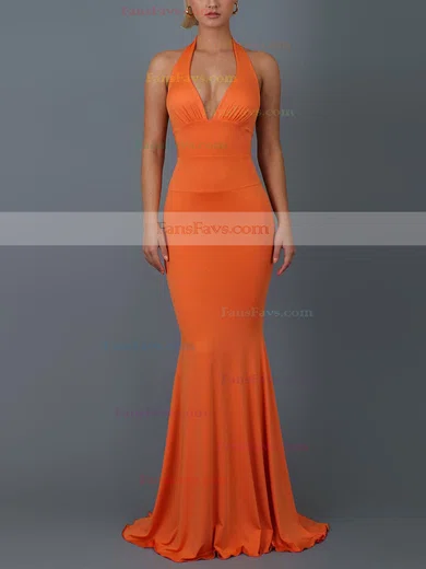 Trumpet/Mermaid Halter Jersey Sweep Train Bow Prom Dresses #Favs020107868