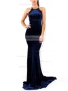 Trumpet/Mermaid Scoop Neck Velvet Sweep Train Appliques Lace Prom Dresses #Favs020107869