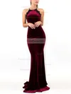 Trumpet/Mermaid Scoop Neck Velvet Sweep Train Appliques Lace Prom Dresses #Favs020107869
