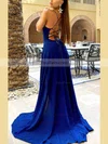 A-line Cowl Neck Glitter Sweep Train Split Front Prom Dresses #Favs020107871