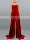 A-line Cowl Neck Glitter Sweep Train Split Front Prom Dresses #Favs020107871