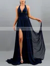 A-line Halter Chiffon Sweep Train Split Front Prom Dresses #Favs020107872