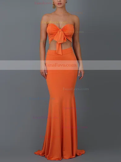 Trumpet/Mermaid Strapless Jersey Sweep Train Bow Prom Dresses #Favs020107876