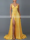 A-line V-neck Jersey Sweep Train Split Front Prom Dresses #Favs020107877