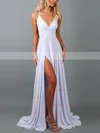 A-line V-neck Jersey Sweep Train Split Front Prom Dresses #Favs020107877