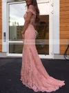 Trumpet/Mermaid Off-the-shoulder Tulle Sweep Train Appliques Lace Prom Dresses #Favs020104829