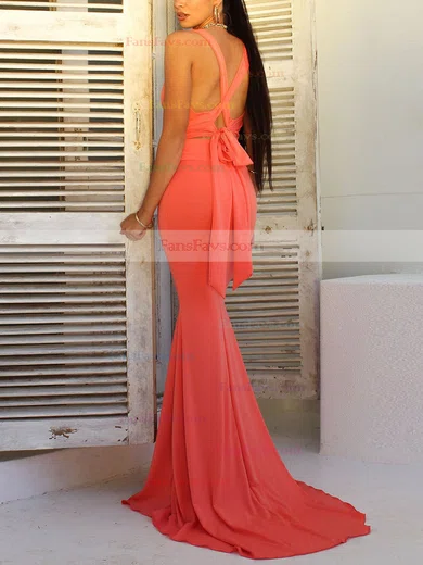 Trumpet/Mermaid Cowl Neck Jersey Sweep Train Bow Prom Dresses #Favs020107878