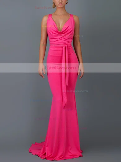 Trumpet/Mermaid Cowl Neck Jersey Sweep Train Bow Prom Dresses #Favs020107878