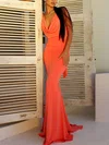 Trumpet/Mermaid Cowl Neck Jersey Sweep Train Bow Prom Dresses #Favs020107878