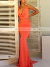 Trumpet/Mermaid Cowl Neck Jersey Sweep Train Bow Prom Dresses #Favs020107878
