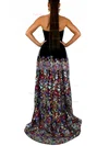 A-line Strapless Lace Velvet Sweep Train Split Front Prom Dresses #Favs020107881