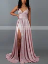 A-line V-neck Glitter Sweep Train Split Front Prom Dresses #Favs020107884