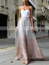 A-line Sweetheart Satin Glitter Sweep Train Prom Dresses #Favs020107885