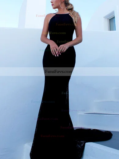 Trumpet/Mermaid Scoop Neck Lace Sweep Train Prom Dresses #Favs020107886