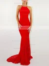 Trumpet/Mermaid Scoop Neck Lace Sweep Train Prom Dresses #Favs020107886
