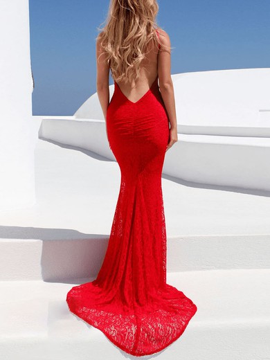 Trumpet/Mermaid Scoop Neck Lace Sweep Train Prom Dresses #Favs020107887