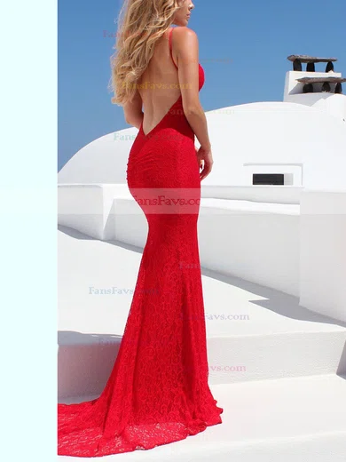 Trumpet/Mermaid Scoop Neck Lace Sweep Train Prom Dresses #Favs020107887