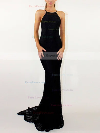 Trumpet/Mermaid Scoop Neck Lace Sweep Train Prom Dresses #Favs020107887