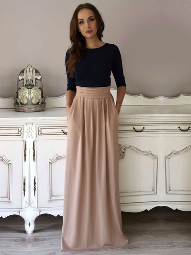 A-line Scoop Neck Silk-like Satin Floor-length Pockets Prom Dresses #Favs020103549