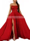 A-line Square Neckline Silk-like Satin Sweep Train Appliques Lace Prom Dresses #Favs020107892