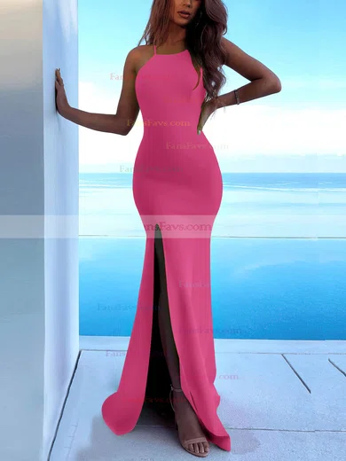 Trumpet/Mermaid Scoop Neck Stretch Crepe Sweep Train Split Front Prom Dresses #Favs020107893