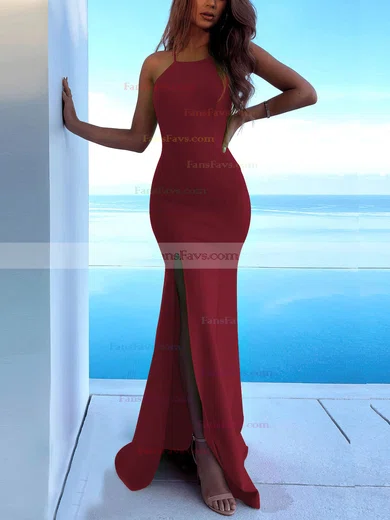 Trumpet/Mermaid Scoop Neck Stretch Crepe Sweep Train Split Front Prom Dresses #Favs020107893