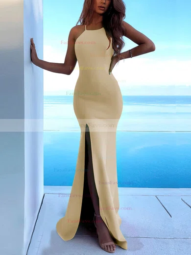 Trumpet/Mermaid Scoop Neck Stretch Crepe Sweep Train Split Front Prom Dresses #Favs020107893