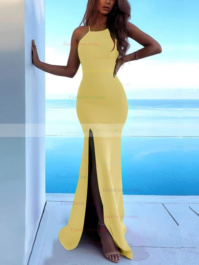 Trumpet/Mermaid Scoop Neck Stretch Crepe Sweep Train Split Front Prom Dresses #Favs020107893