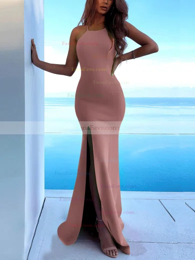 Trumpet/Mermaid Scoop Neck Stretch Crepe Sweep Train Split Front Prom Dresses #Favs020107893