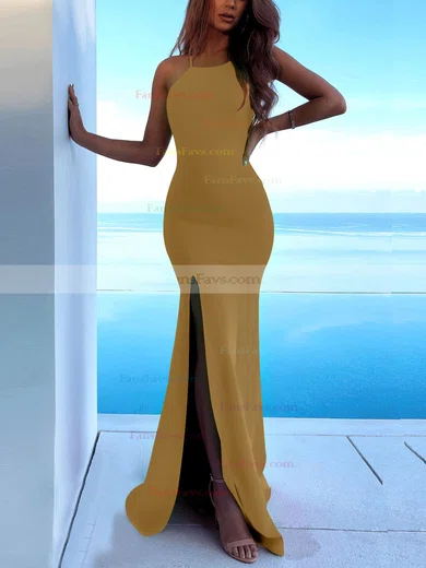 Trumpet/Mermaid Scoop Neck Stretch Crepe Sweep Train Split Front Prom Dresses #Favs020107893