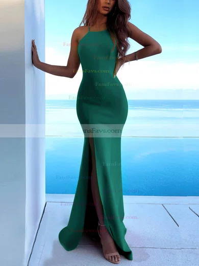 Trumpet/Mermaid Scoop Neck Stretch Crepe Sweep Train Split Front Prom Dresses #Favs020107893