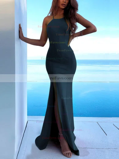 Trumpet/Mermaid Scoop Neck Stretch Crepe Sweep Train Split Front Prom Dresses #Favs020107893