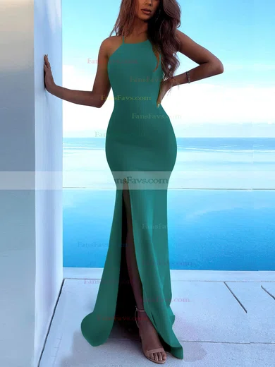 Trumpet/Mermaid Scoop Neck Stretch Crepe Sweep Train Split Front Prom Dresses #Favs020107893