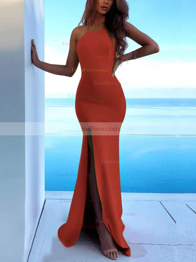 Trumpet/Mermaid Scoop Neck Stretch Crepe Sweep Train Split Front Prom Dresses #Favs020107893