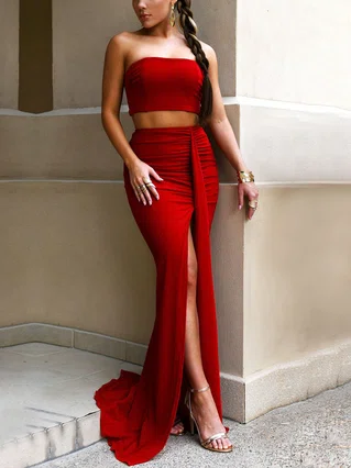 Trumpet/Mermaid Strapless Glitter Sweep Train Ruffles Prom Dresses #Favs020107894 Trumpet/Mermaid Strapless Glitter Sweep Train Ruffles Prom Dresses #Favs020107894