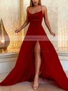 A-line Square Neckline Glitter Sweep Train Split Front Prom Dresses #Favs020107896