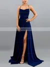 A-line Square Neckline Glitter Sweep Train Split Front Prom Dresses #Favs020107896