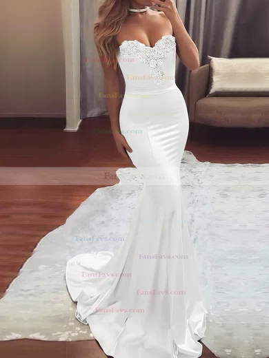 Trumpet/Mermaid Sweetheart Silk-like Satin Sweep Train Beading Prom Dresses #Favs020104831
